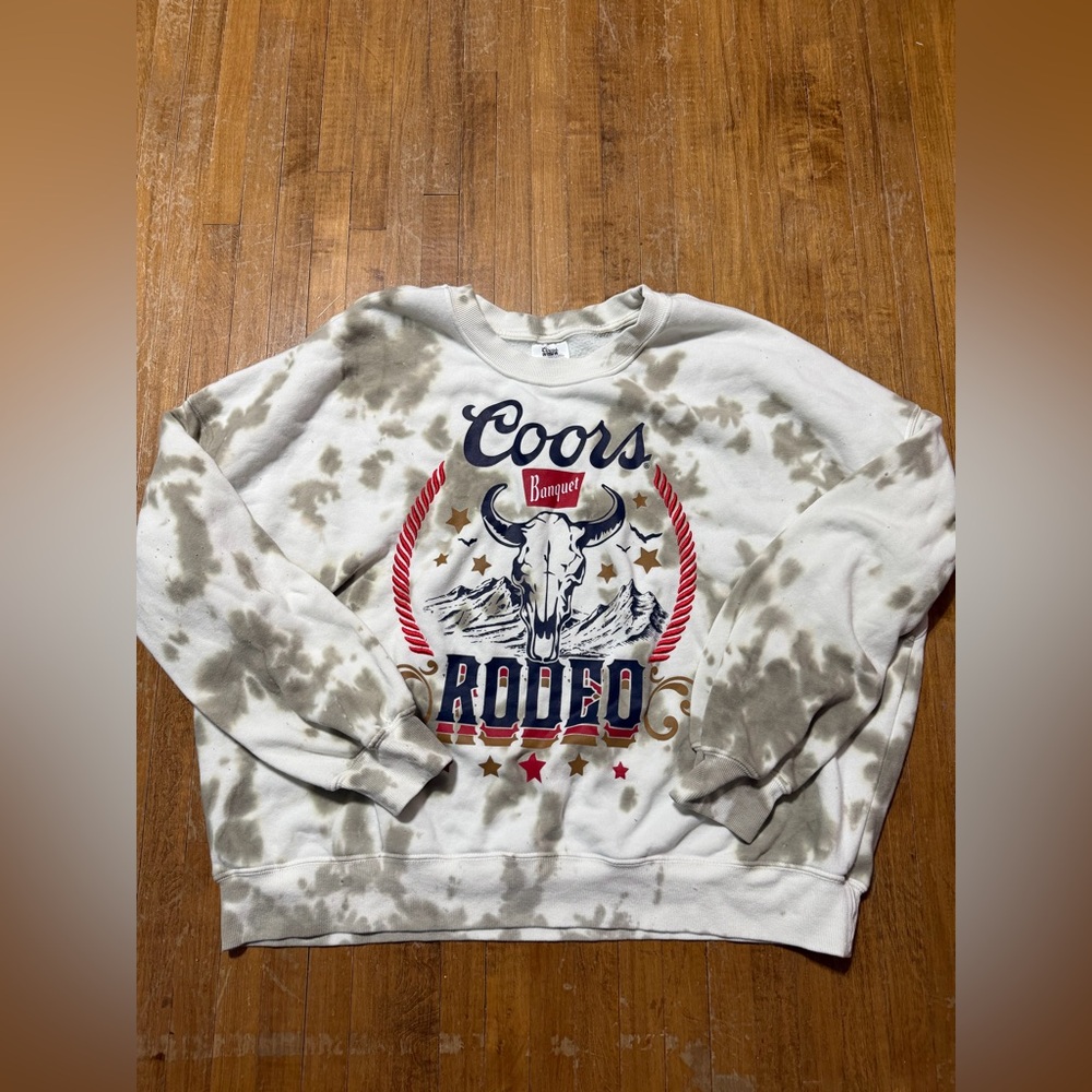 Coors Banquet Rodeo White/Grey Mineral Wash Womens Crew Sweatshirt Size XXL